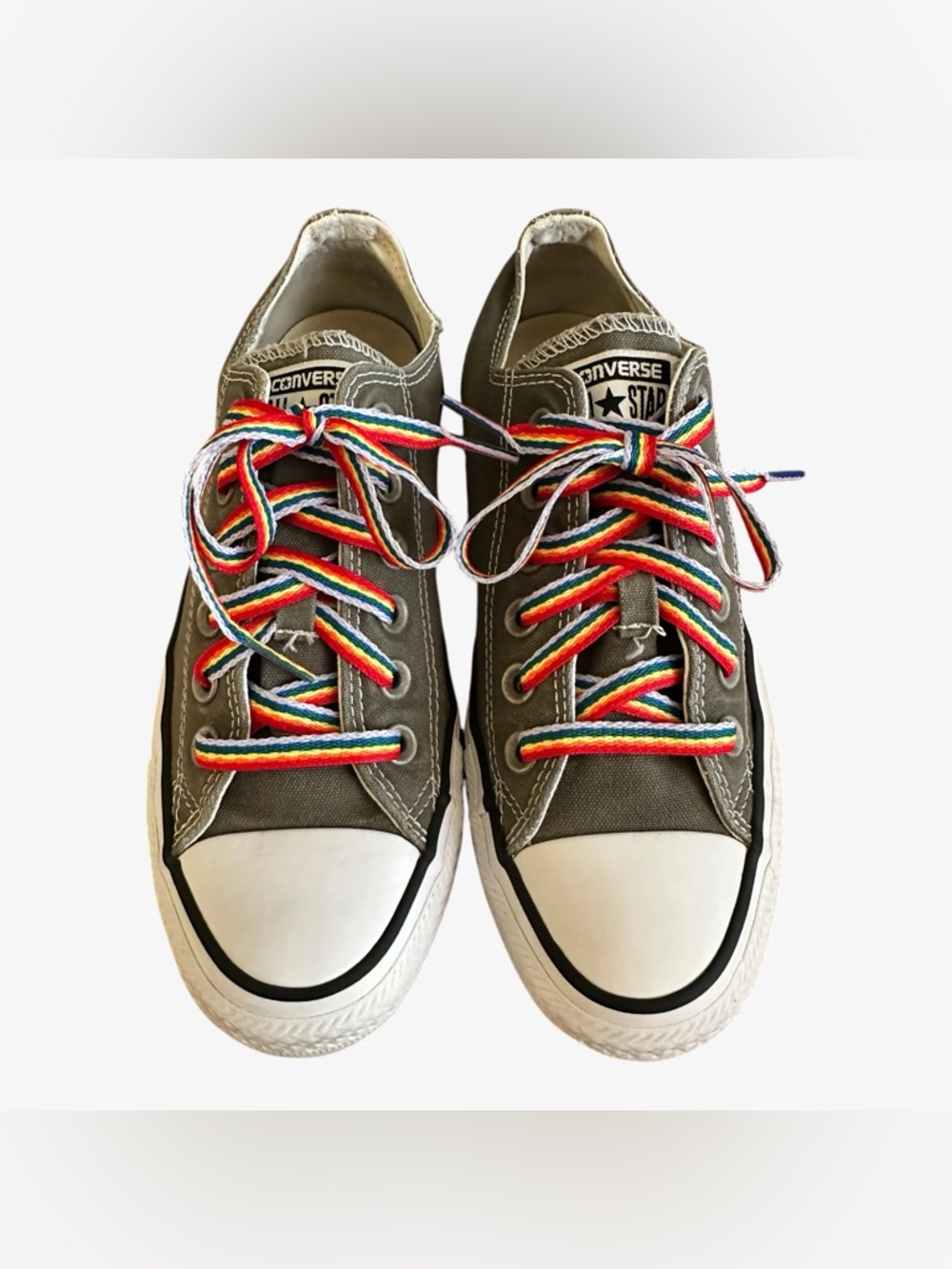 Converse Low Top Sneakers in Brown Olive with Rainbow Laces Women’s 7